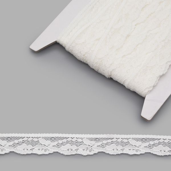 Кружево эластичное (стрейч) 25 мм / 13.71±10% метров, белый, LAEC-19173