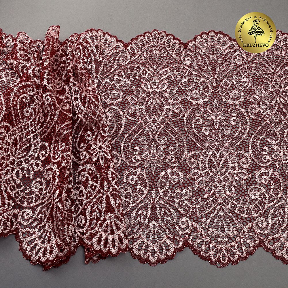 Кружево бельевое эластичное 225 мм / 25 м, 40992 цв.бордо+св.розовый, Kruzhevo