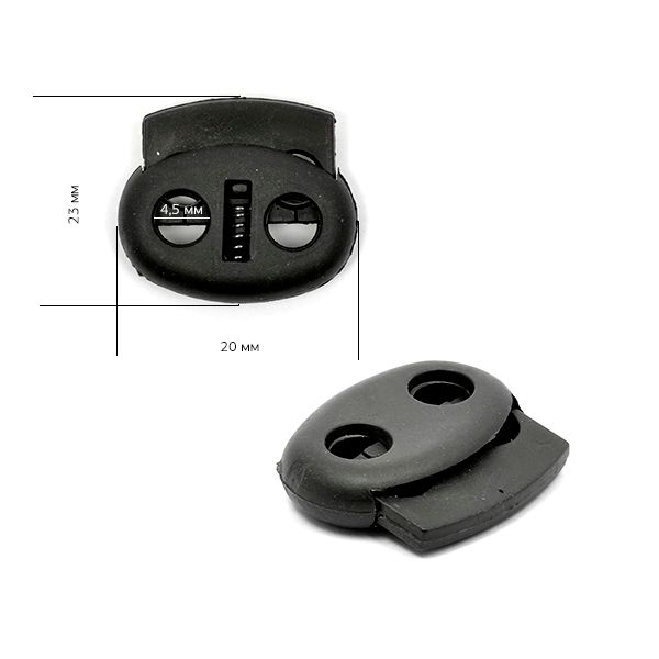 Фиксатор (зажим) для шнура пластик 2 отв., ⌀4.5 мм, 23х20 мм, 8982, цв.черный А уп.500 шт