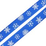 Лента репсовая (в рубчик) Снежинки, 10 мм, 3м, синий