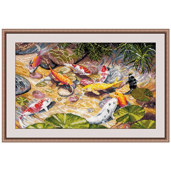 Набор для вышивания нитками Овен, Девять карпов Кои 29х19см