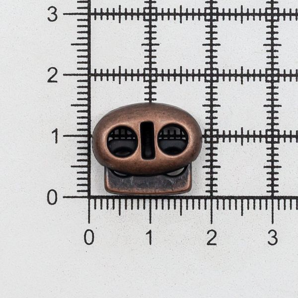 Фиксатор (зажим) для шнура металл плоский, 2 отв., 18х15 мм, (in ⌀4,4 мм), мет. цв.медь, 10 шт