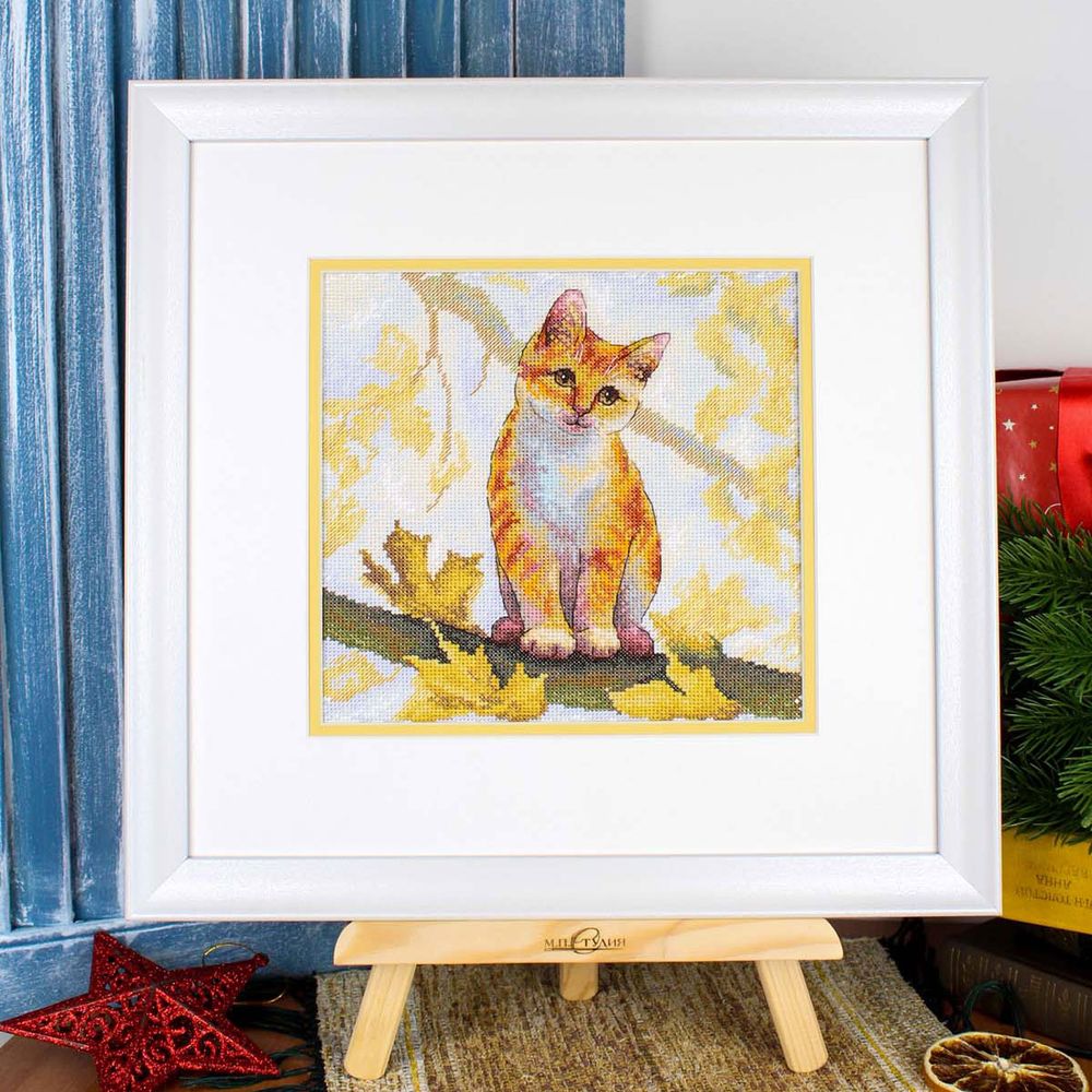 Набор для вышивания нитками МП Студия, Пушистый рыжик 19х19см