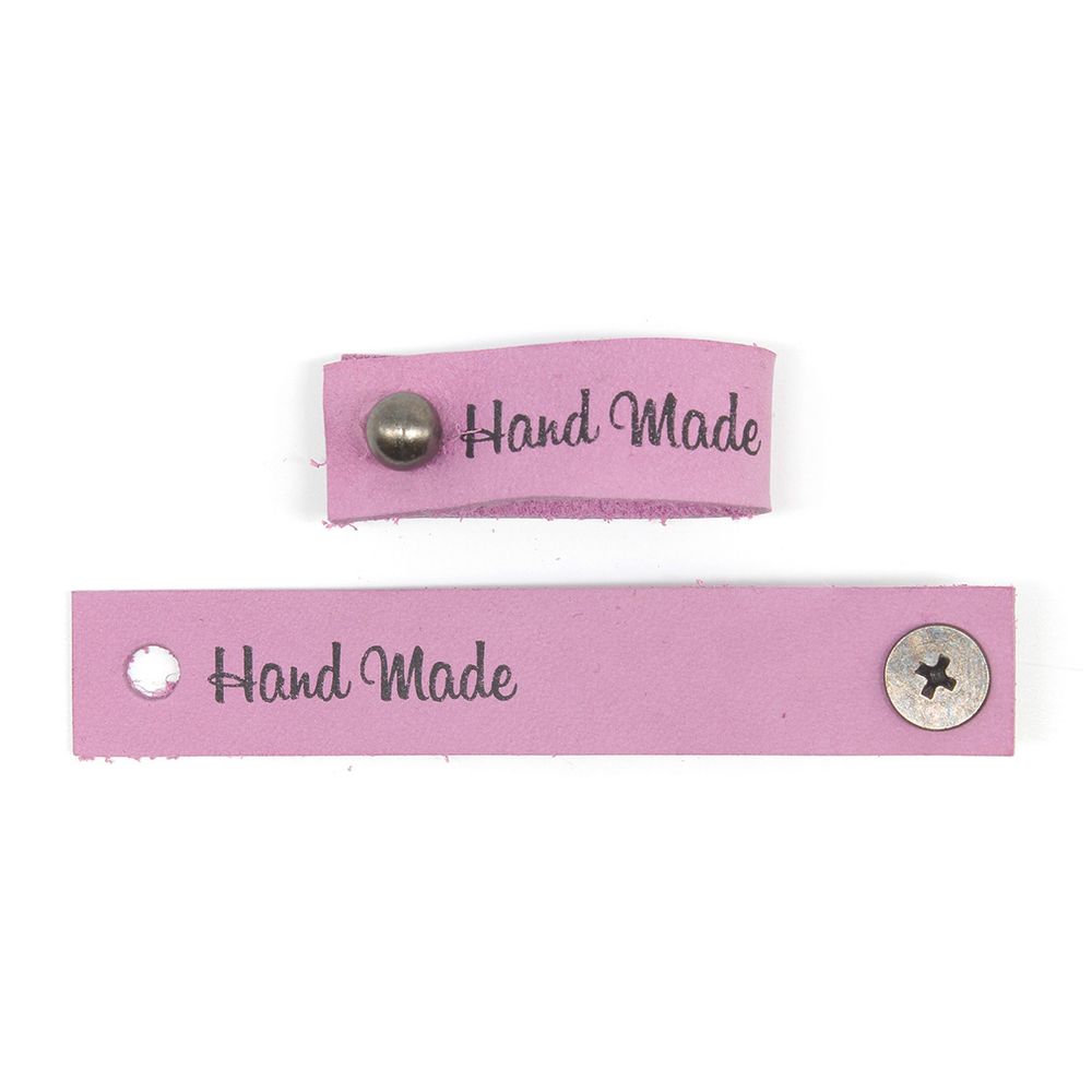 Бирка кожаная с кнопкой Hand Made 1,3х7см, уп.4 шт (сирень)