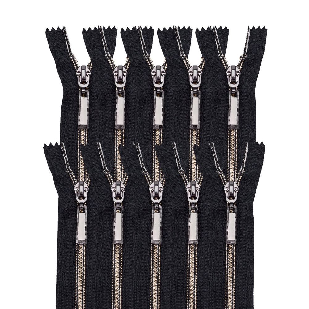 Молния спираль (витая) Т7 (7 мм) 1 зам., н/раз., 18 см, черн.ник. / черн, 10 шт