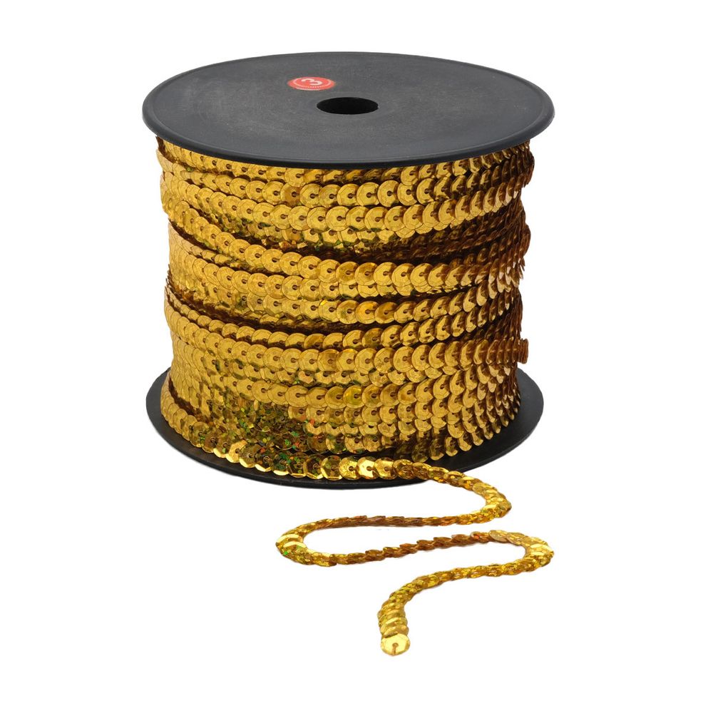 Тесьма пайетки, 6 мм, 73м (A20 золото)