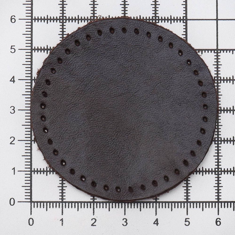Заплатки пришивные из кожи, круг ⌀6см с перфорацией, 2 шт, 100% кожа, 03 темно-коричневый, 9111