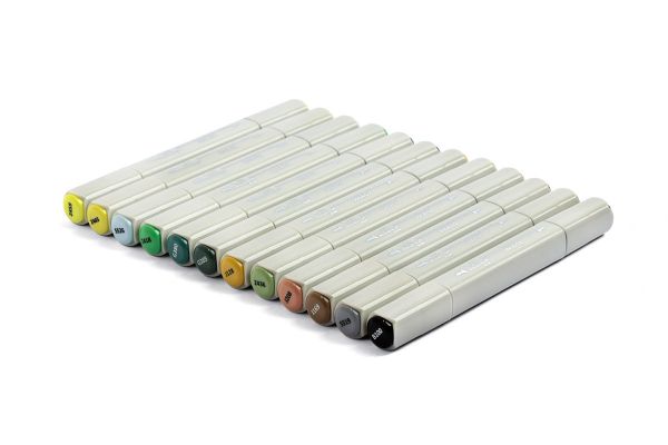 Набор маркеров на спиртовой основе 0.7 - 7 мм, 12 цв. перо круглое/скошенное, 03 -Лесной пейзаж (Весна), Vista-Artista SMA-12