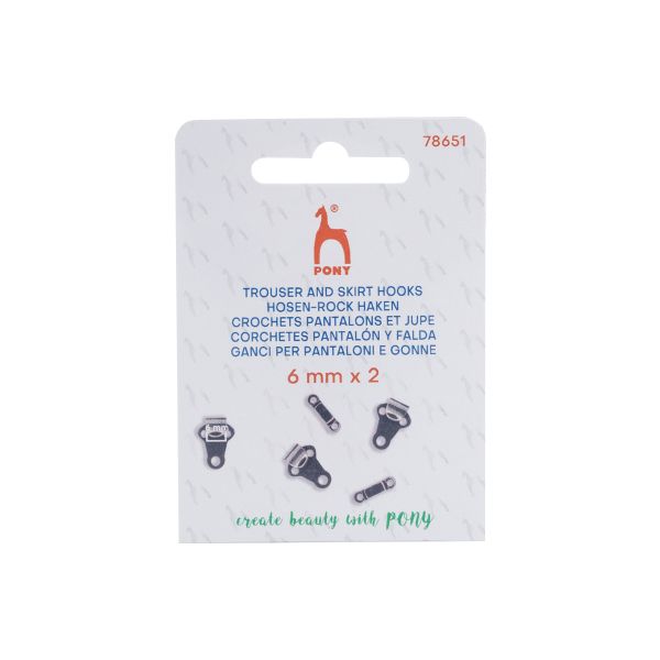 Крючки брючные (юбочные) пришивные 6 мм, 2 пары, черненый, Pony, 78651