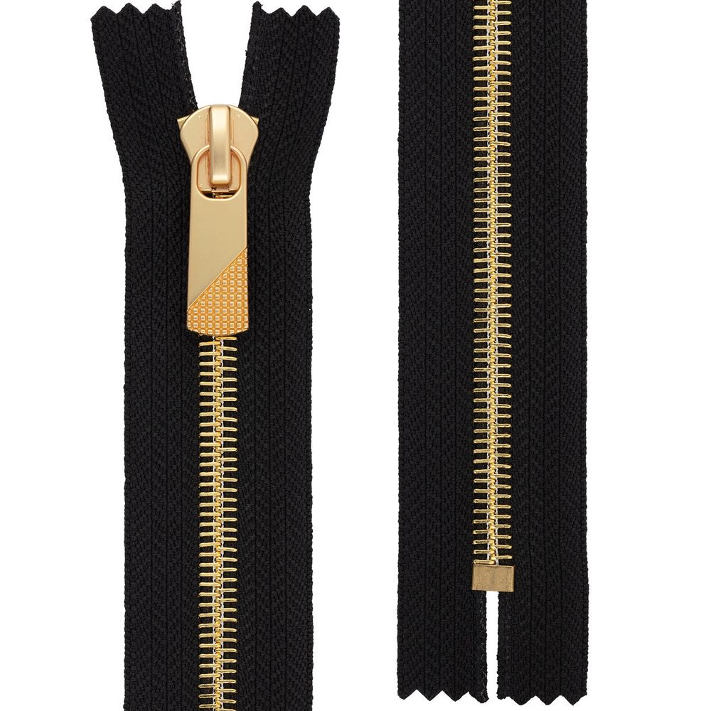 Молния металл Т8 (8 мм) 1 зам., н/раз., 20 см, декор, золото, черный, KAP-8 Gamma, 5 шт