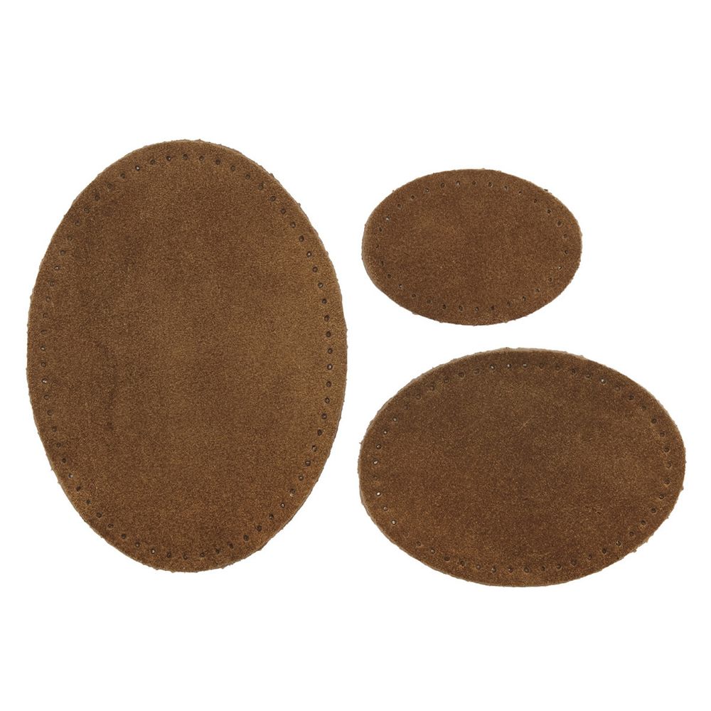 Набор заплаток пришивных из замши, овал 4х5,5см, 6х8,2см, 8х10,9см, с перфорацией, 3 шт (32 кэмел), 59404