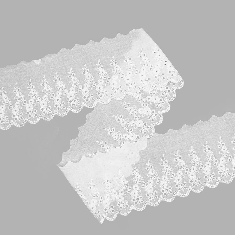 Кружево шитьё широкое 117 мм / 13.72 м, 100% хлопок, белоснежный