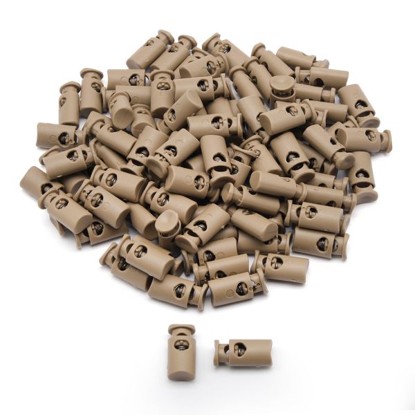 Фиксатор (зажим) для шнура пластик 1 отв., ⌀4.5 мм, 19х9 мм, цилиндр, ПП, бежевый, 100 шт