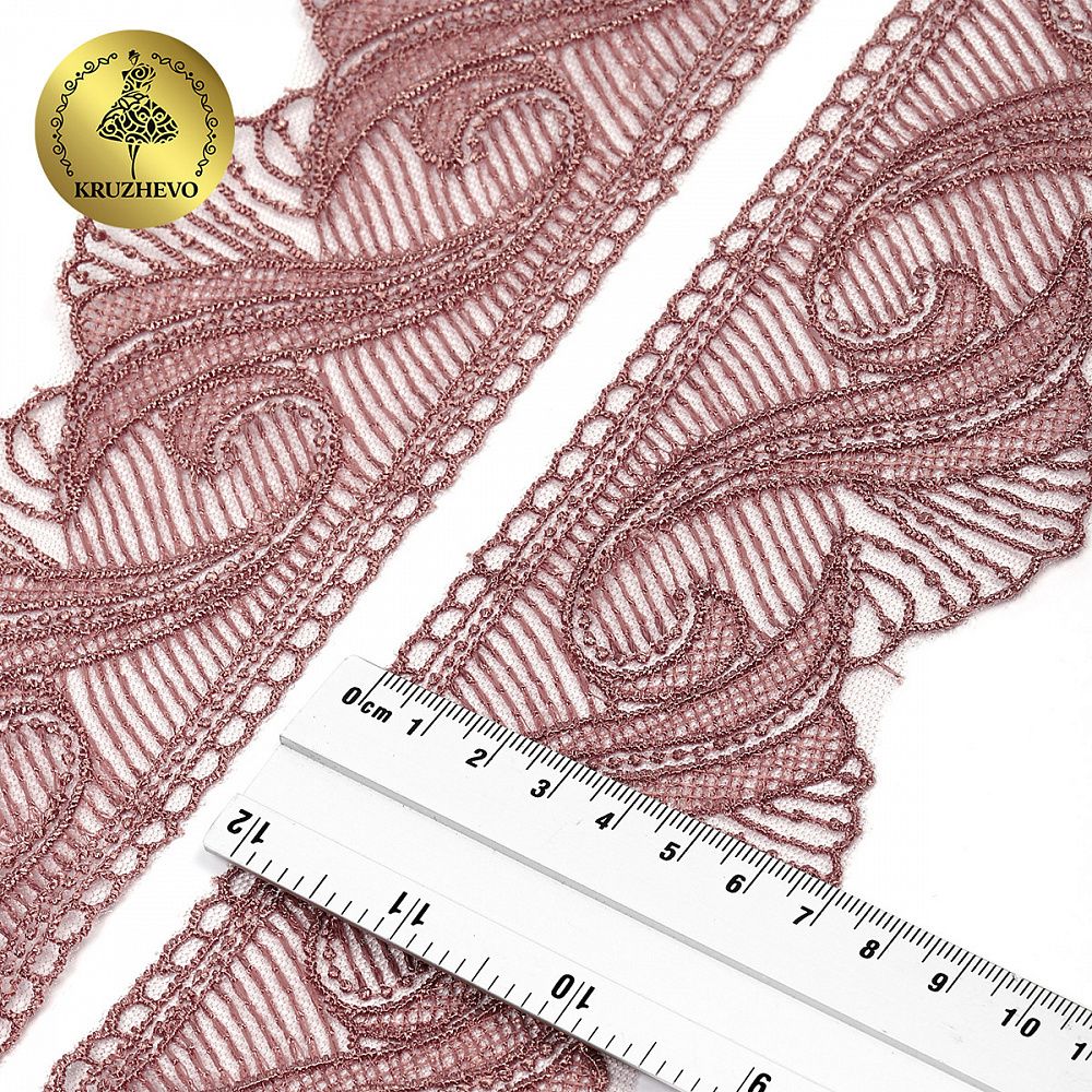 Кружево на сетке 70 мм, 2107 цв.N6615 розовая пудра уп.13.71м, Kruzhevo