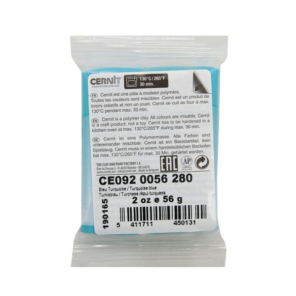 Полимерная глина Cernit Translucent запекаемая, прозрачная 56 гр, 280 ярко-бирюзовый