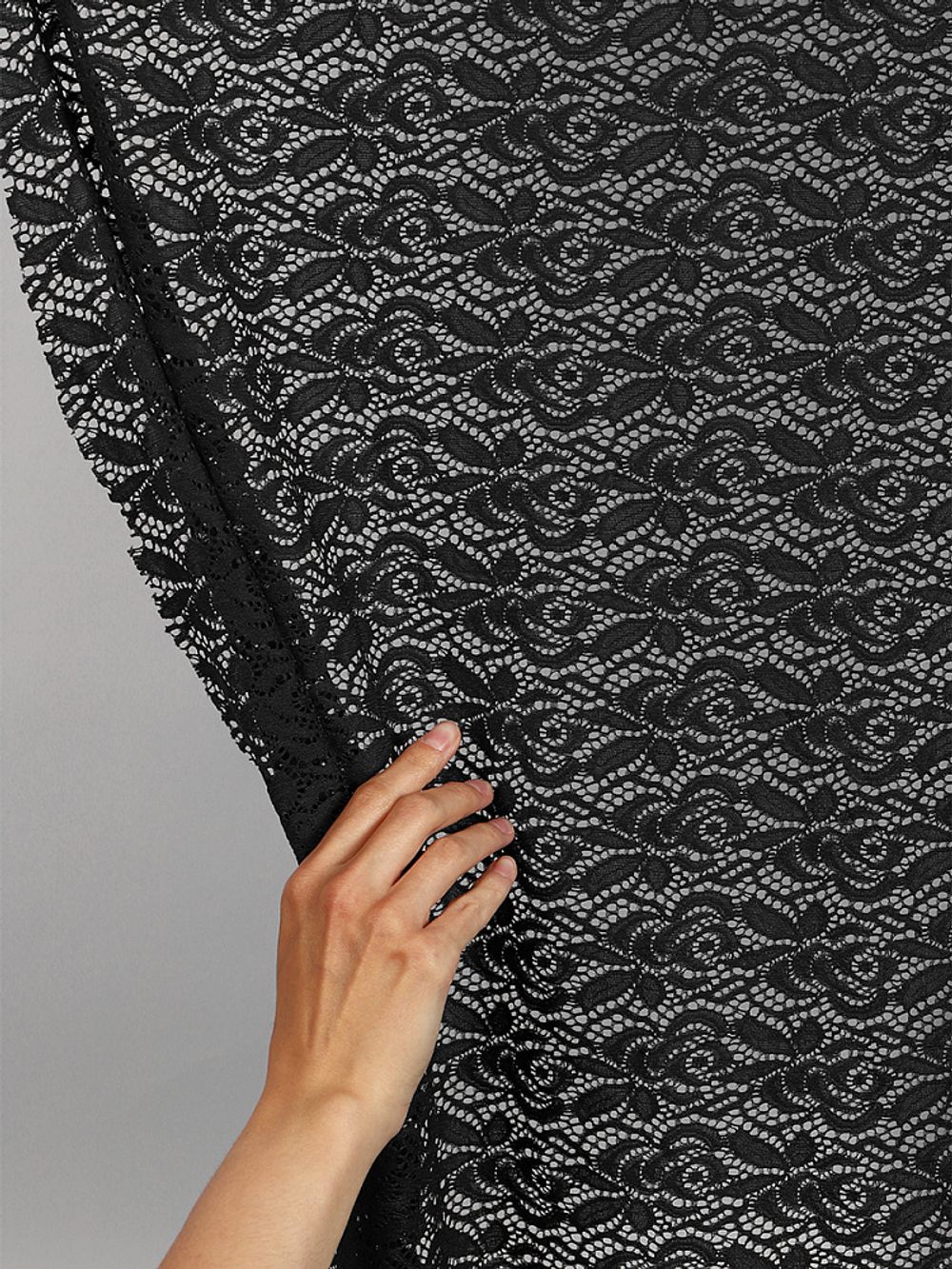 Ткань кружевная гипюр стрейч 160 г/м², ш.150см, арт.SZ031636 цв.черный, уп.25м