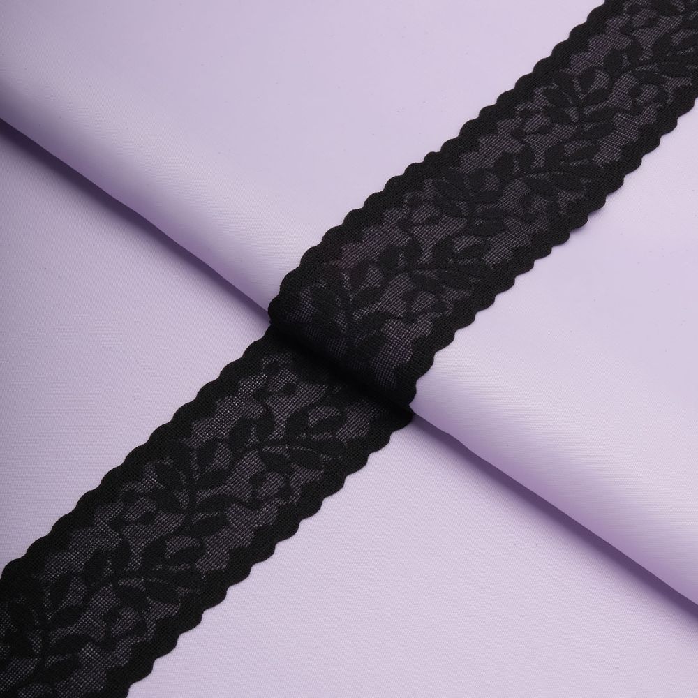 Кружево эластичное (стрейч) 40 мм / 22.86 метра, черный, 3AR2754