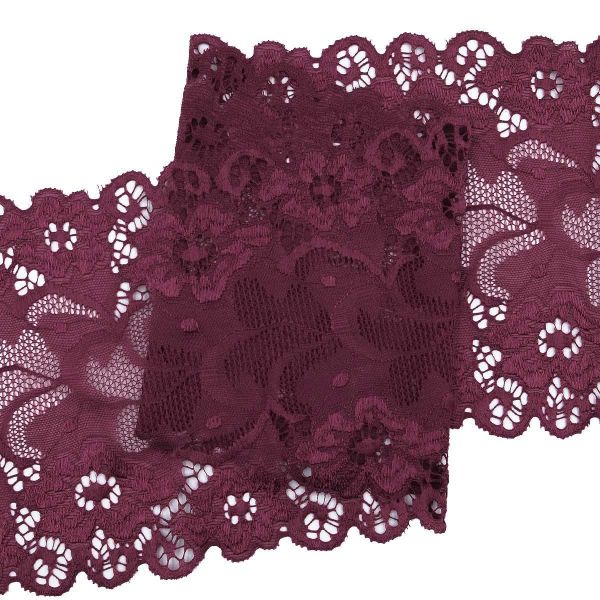 Кружево бельевое эластичное 150 мм / 3.4 метра, цвет темно-красный
