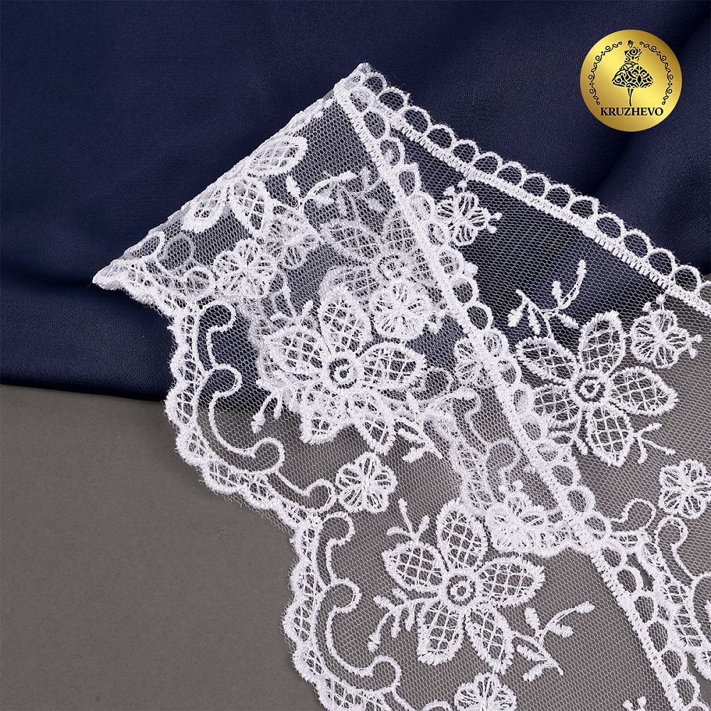 Кружево на сетке 75 мм, цв.01 белый, уп.13.7м, Kruzhevo
