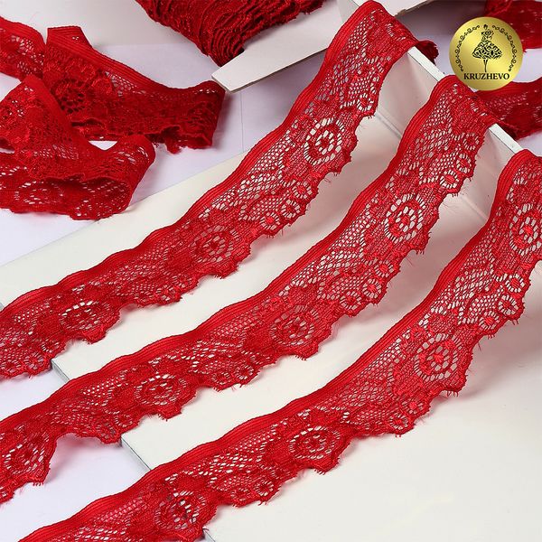 Кружево эластичное (стрейч) 30 мм, L839, цв.101 т.красный уп.50м, Kruzhevo