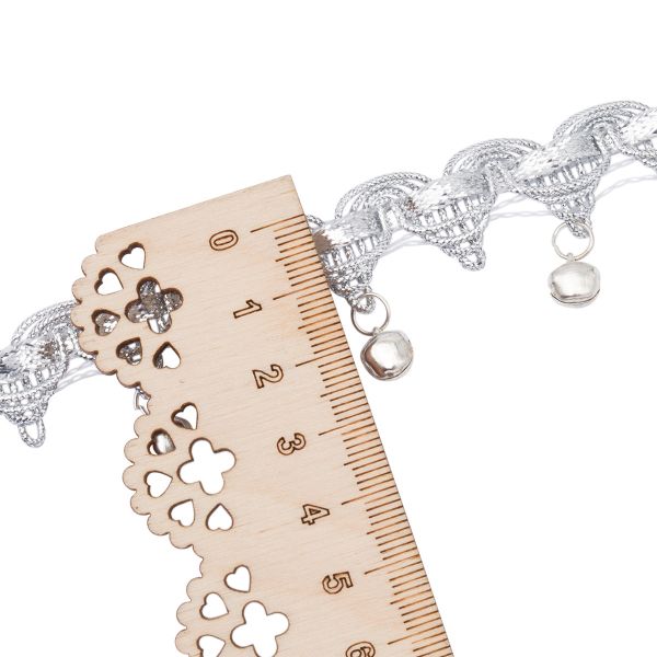 Тесьма металлизированная с бубенчиками 1,5см, 9,14м (серебро)