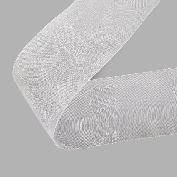 Лента (тесьма) шторная для карниза-трубы 100 мм / 50 метров, Имитация люверсов, прозрачный, C95M