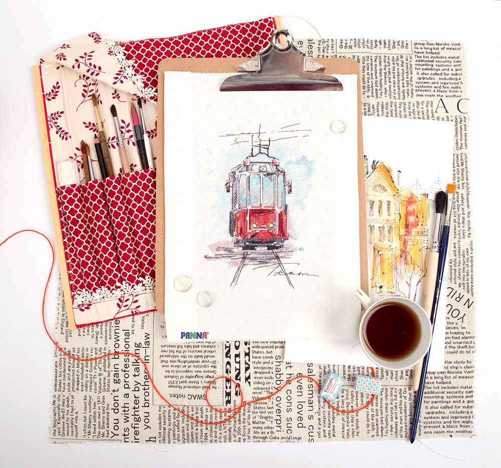 Набор для вышивания нитками Panna, Городской трамвай, 17х25 см