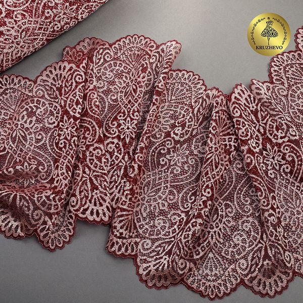 Кружево бельевое эластичное 225 мм / 3 м, 40992 цв.бордо+св.розовый, Kruzhevo