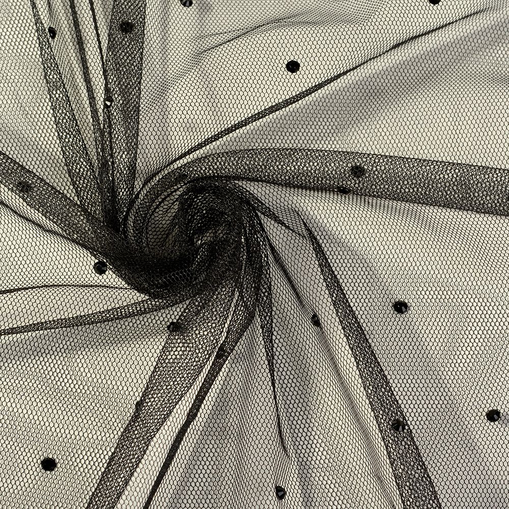 Фатин со стразами 150 см / 15 метров, 231.1-13, цв.черный