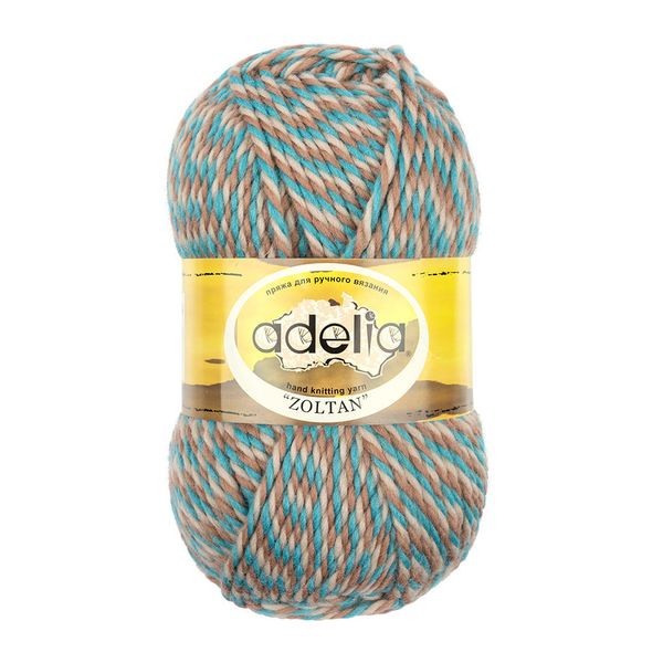 Пряжа Adelia Zoltan / уп.5 мот. по 100г, 115м, 134 бежевый-бирюзовый-коричневый