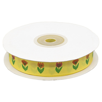 Лента репсовая (в рубчик) Тюльпаны, 15 мм, 22,5м (желтый)