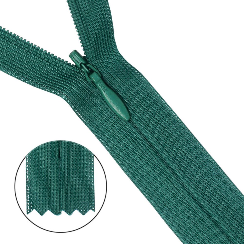 Молния потайная (скрытая) Т3 (3 мм) 1 зам., н/раз., 50 см, зеленый нейлон, 31330 / 50, 10 шт