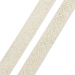 Лента (тесьма) жаккардовая 32.0 мм / 25±1 метров, с метанитом рис. 9819, белый/золото, С3104Г17