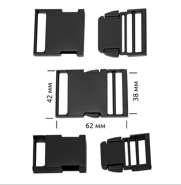 Фастекс (пряжка трезубец) металл 38 мм, 62x42 мм, мат.черный, 6 шт
