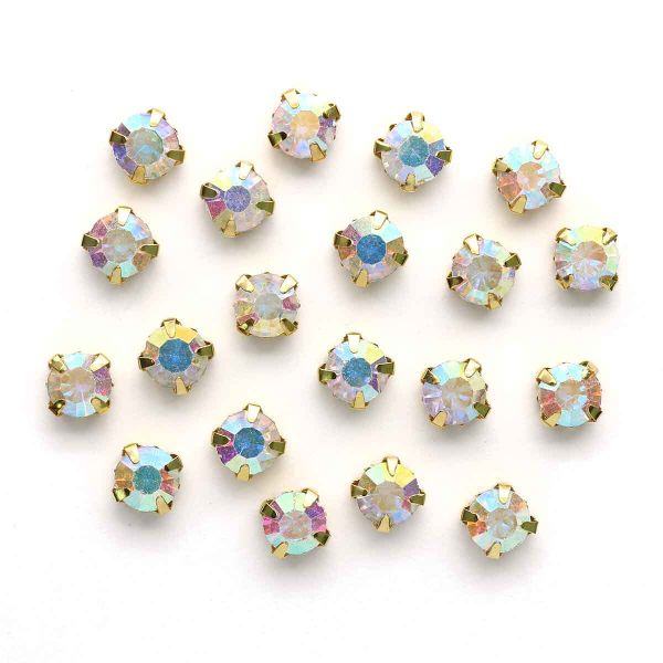 Хрустальные стразы в цапах/золото, 8мм, 20 шт/упак, Astra&Craft (42 прозрачный AB), 4AR167/168