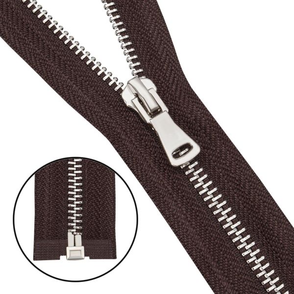 Молния металл Т5 (5 мм) 1 зам., разъем., 45 см, никель, 141 темно-коричневый, 6535-0305, 5 шт