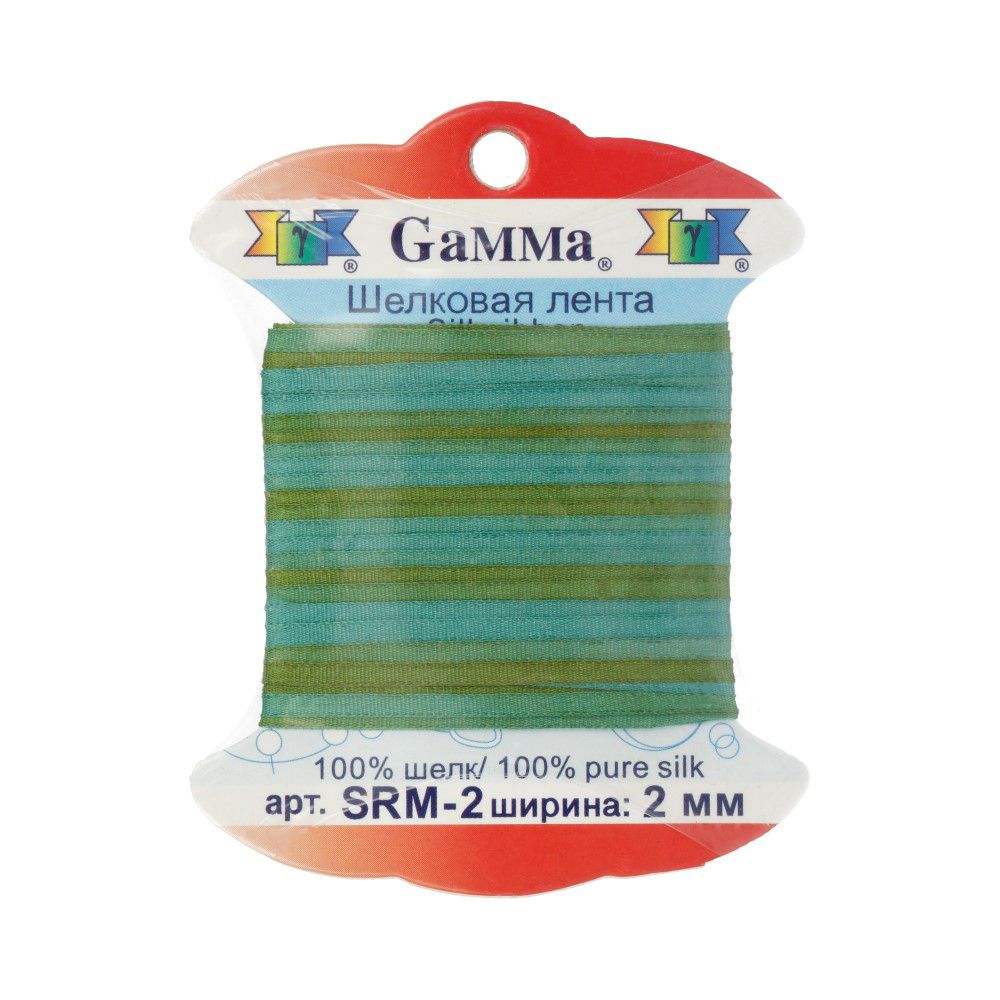 Лента (тесьма) шелковая 2.0 мм / 9.1±0.5 метров, M109 ментол/зеленый, Gamma SRM-2
