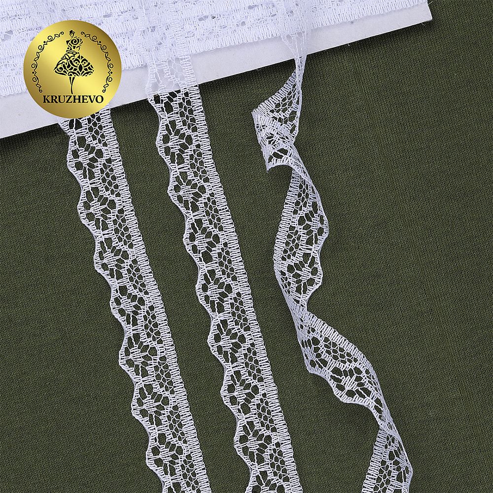 Кружево отделочное в стиле "трикотаж" 12 мм 150-2 цв.01 белый, 27.4 м