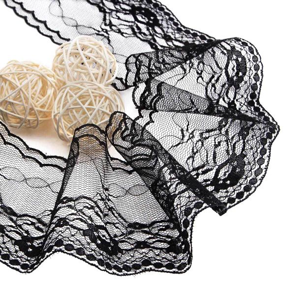 Кружево на сетке 85 мм, 3,4 м, ±4 см, 0623-3013, черный