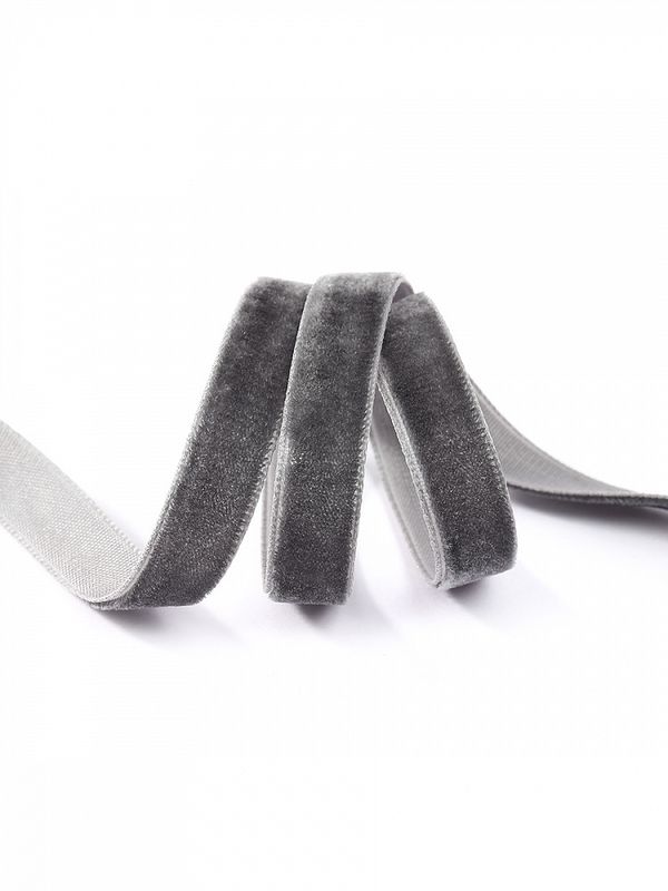 Лента бархатная (тесьма) 10.0 мм / 22.86±1 метров, арт.10VR64 нейлон цв.т.серый