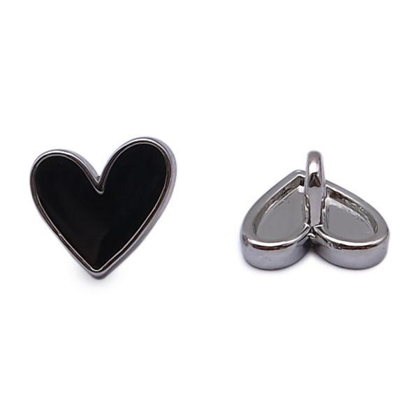 Пуговицы на ножке фигурная Сердце 16L (10мм), металл (Black/S (черный/серебро)), MEs-2012, 36 шт
