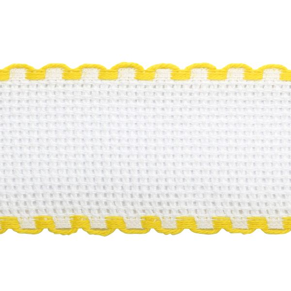Канва лента 35 мм / 1.5 метра, 100% хлопок Bestex (белый/желтый)