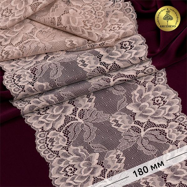 Кружево бельевое эластичное 180 мм / 3 метра, TBY.L838, 168 серебристый пион