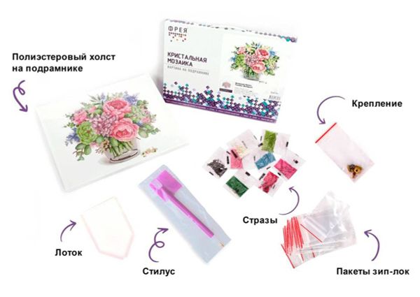 Алмазная (кристальная) мозаика Фрея, Нежный букет, 40х30 см