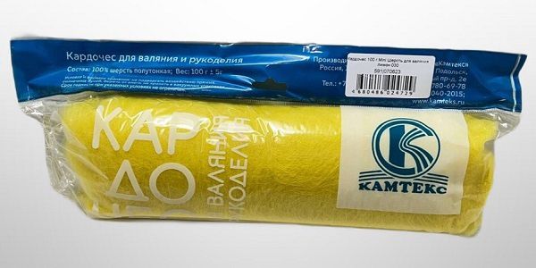 Шерсть для валяния Камтекс кардочес Мини 100% полутонкая шерсть 100 г, 030 лимон