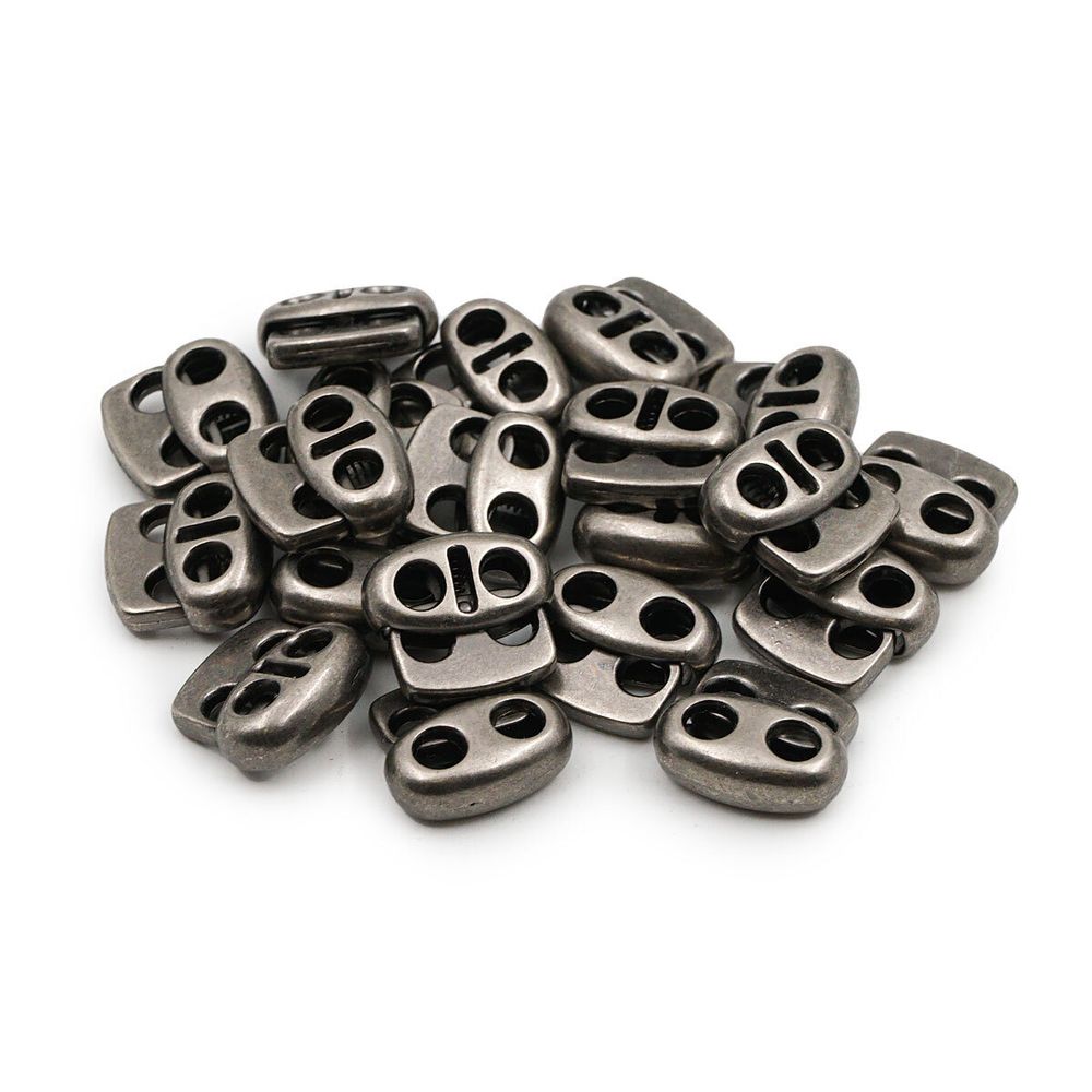 Фиксатор (зажим) для шнура металл плоский, 2 отв., 12х13.5 мм, (in ⌀3 мм), мет. цв.т.серебро, 20 шт