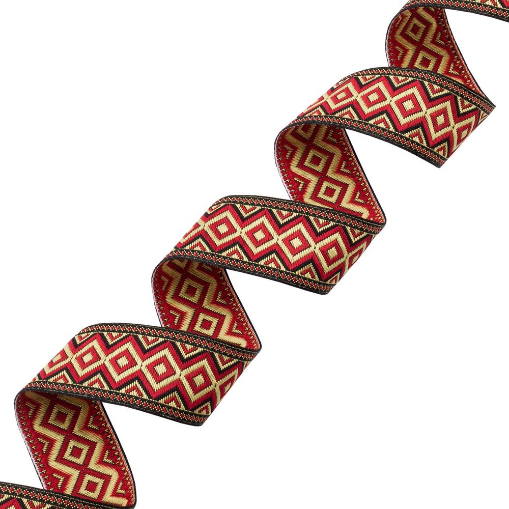 Лента (тесьма) жаккардовая 32.0 мм / 25±1 метров, рис. 9496, черный/красный/желтый, С1853Г17