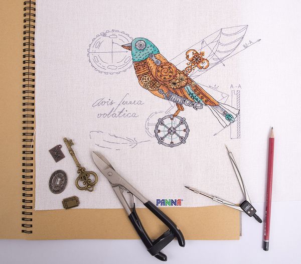 Набор для вышивания нитками Panna, Птица механическая, 28х22 см