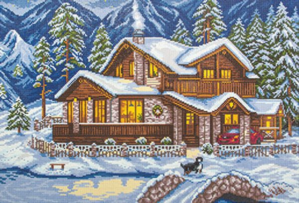 Алмазная (кристальная) мозаика Фрея, Шале в горах, 40х60 см