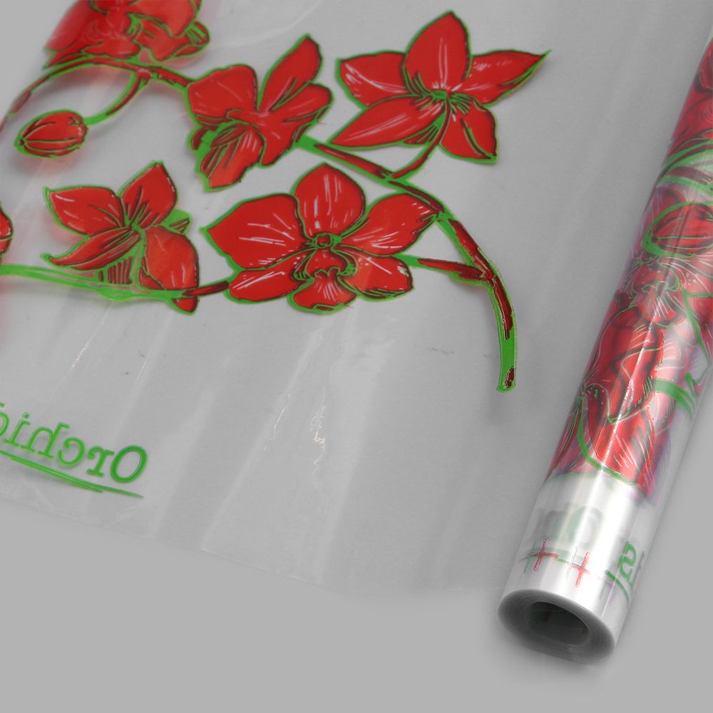 Пленка прозрачная с рисунком Орхидея красная 70см / 9,14м ± 5%